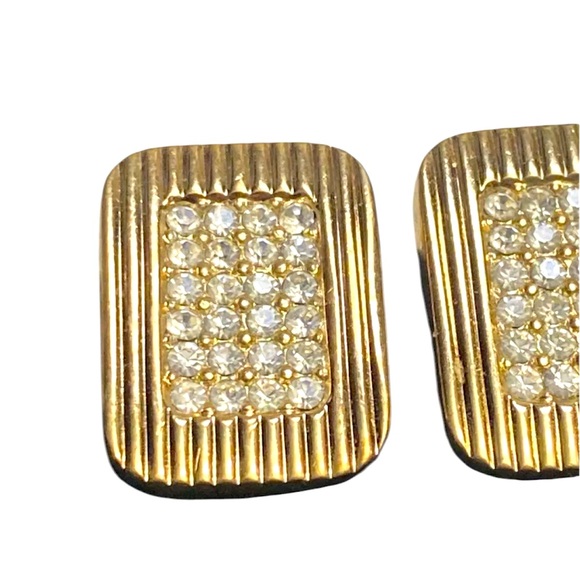 Vintage, CHRISTIAN DIOR Crystal Gold Tone Clip-on Earrings w/ Dustbag - EUC - Picture 2 of 7